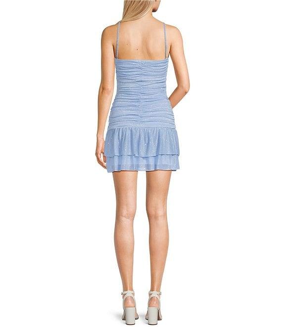 Jump Sleeveless Glitter Shirred Drop Waist Double Ruffle Flounce Hem Dress Product Image