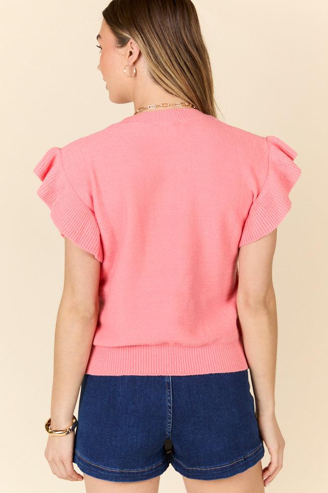 Make A Statement Coral Ruffle Short Sleeve Sweater FINAL SALE Product Image