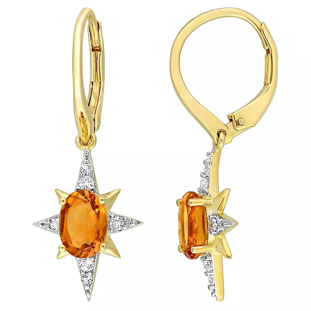 Stella Grace 18k Gold Over Silver Madeira Citrine & White Topaz Starburst Leverback Earrings, Women's, Gold Tone Product Image