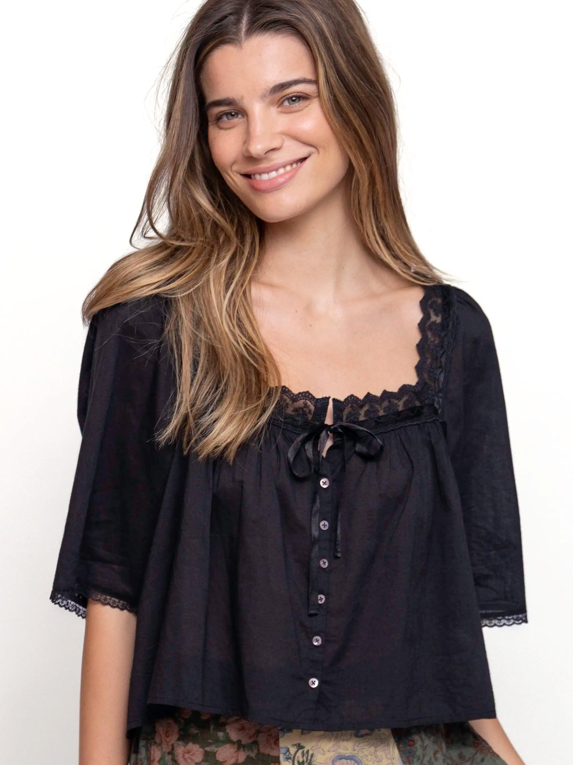 Prettiest Cotton Lace Blouse - Black Product Image