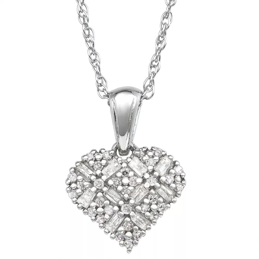 Jewelexcess Sterling Silver 1/4 Carat Diamond Heart Pendant, Women's, Size: 18" Product Image