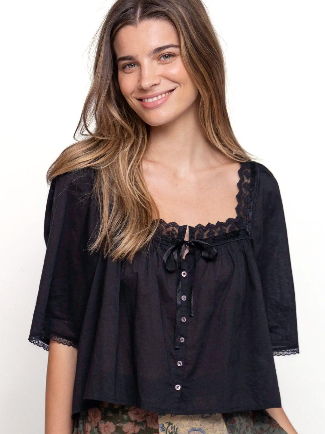 Prettiest Cotton Lace Blouse - Black Product Image