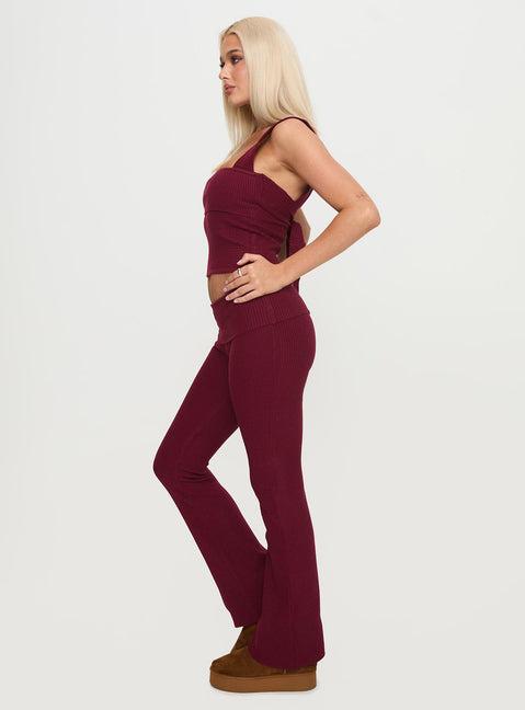 Closed Eyes Flared Pants Maroon Product Image