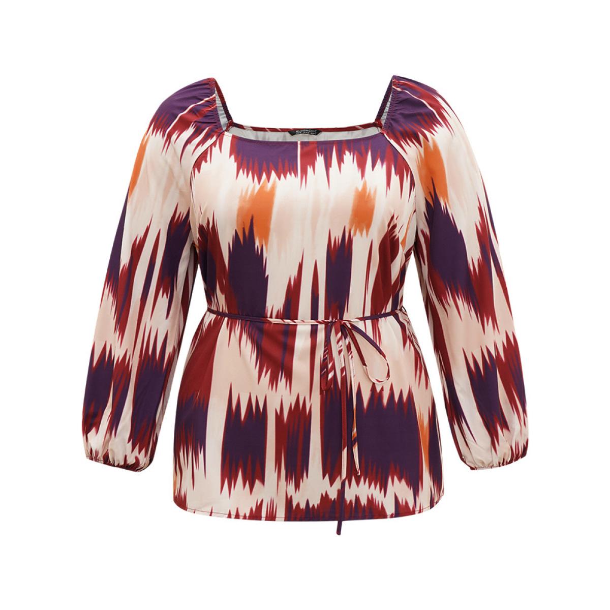 Plus Size Multicolor Tie Dye Print Ties Square Neck Blouse Women Office Long Sleeve Square Neck Dailywear Blouses BloomChic 22-24/3X Product Image