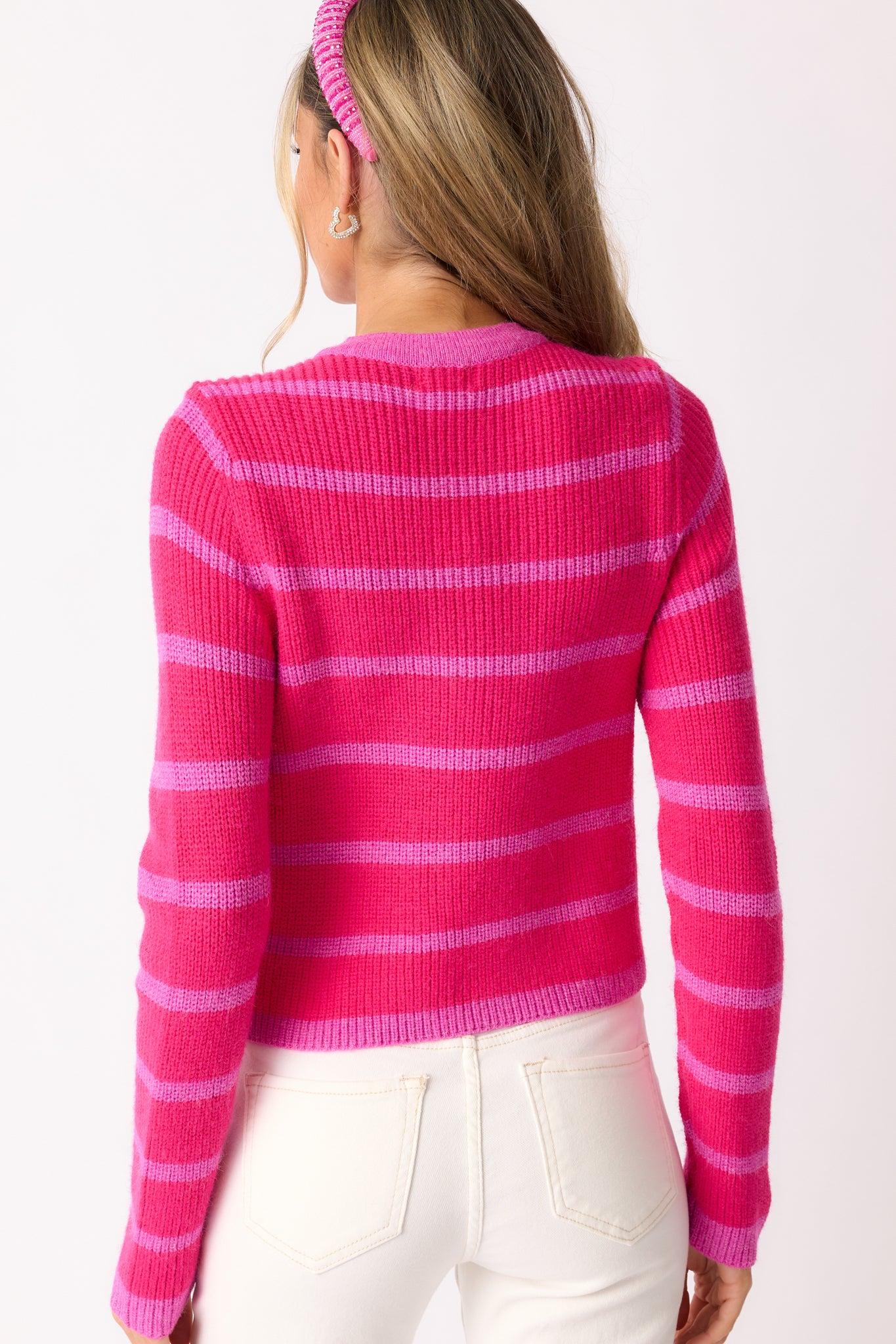 Let's Go Shopping Hot Pink Stripe Button Front Cardigan Product Image