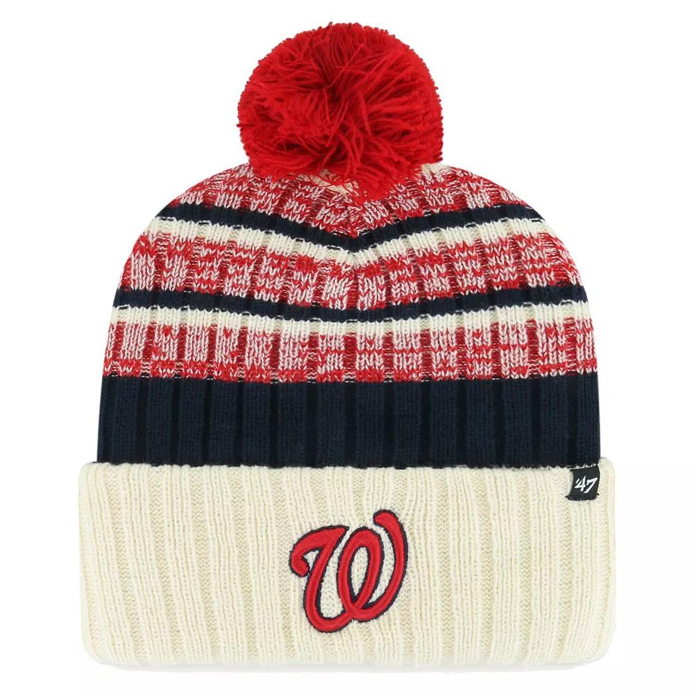 Men's '47 Natural Washington Nationals Tavern Cuffed Knit Hat with Pom, Beige Product Image