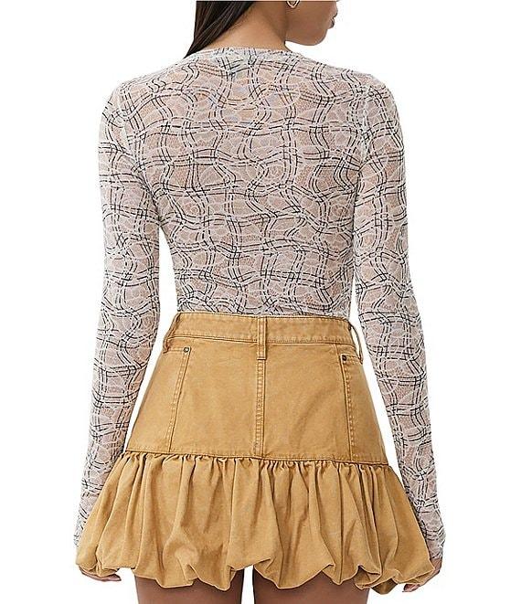 AFRM Kaylee Mesh Lace Plaid Print Crew Neck Long Sleeve Top Product Image
