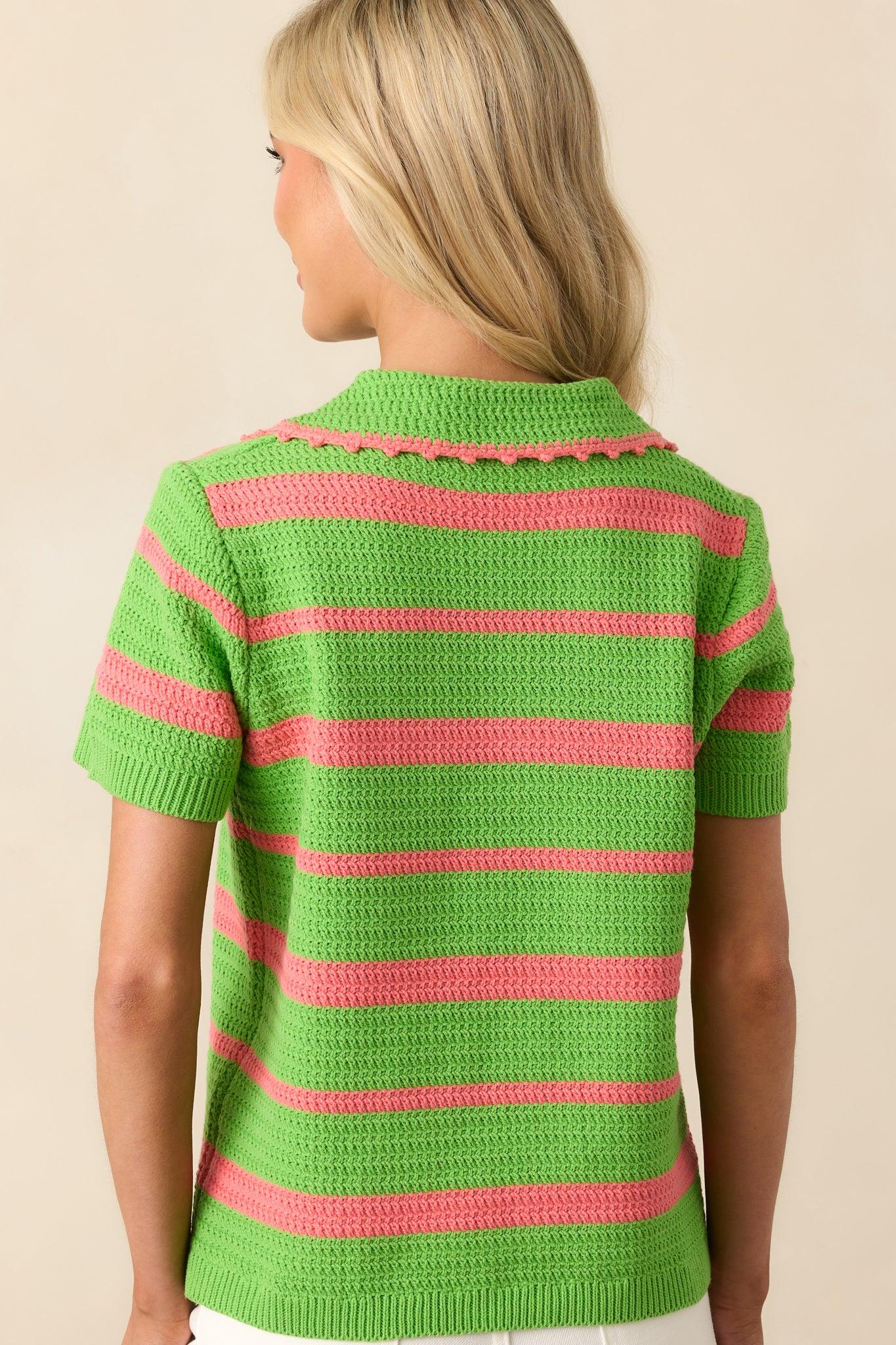 Keeping My Peace Bright Green Stripe Short Sleeve Knit Top Product Image