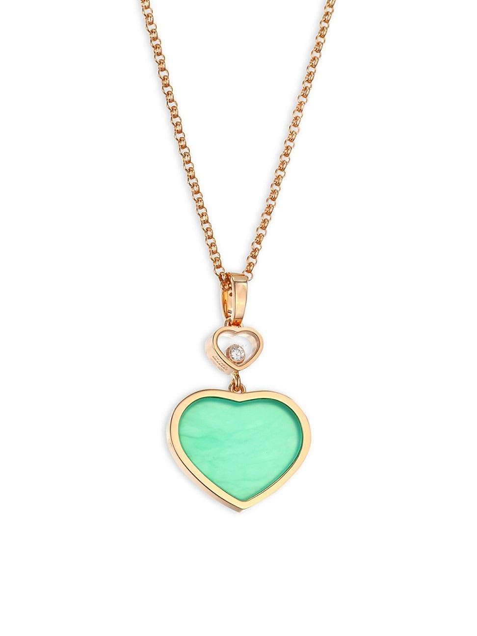 Womens Happy Hearts 18K Rose Gold, Diamond & Chrysoprase Pendant Necklace Product Image