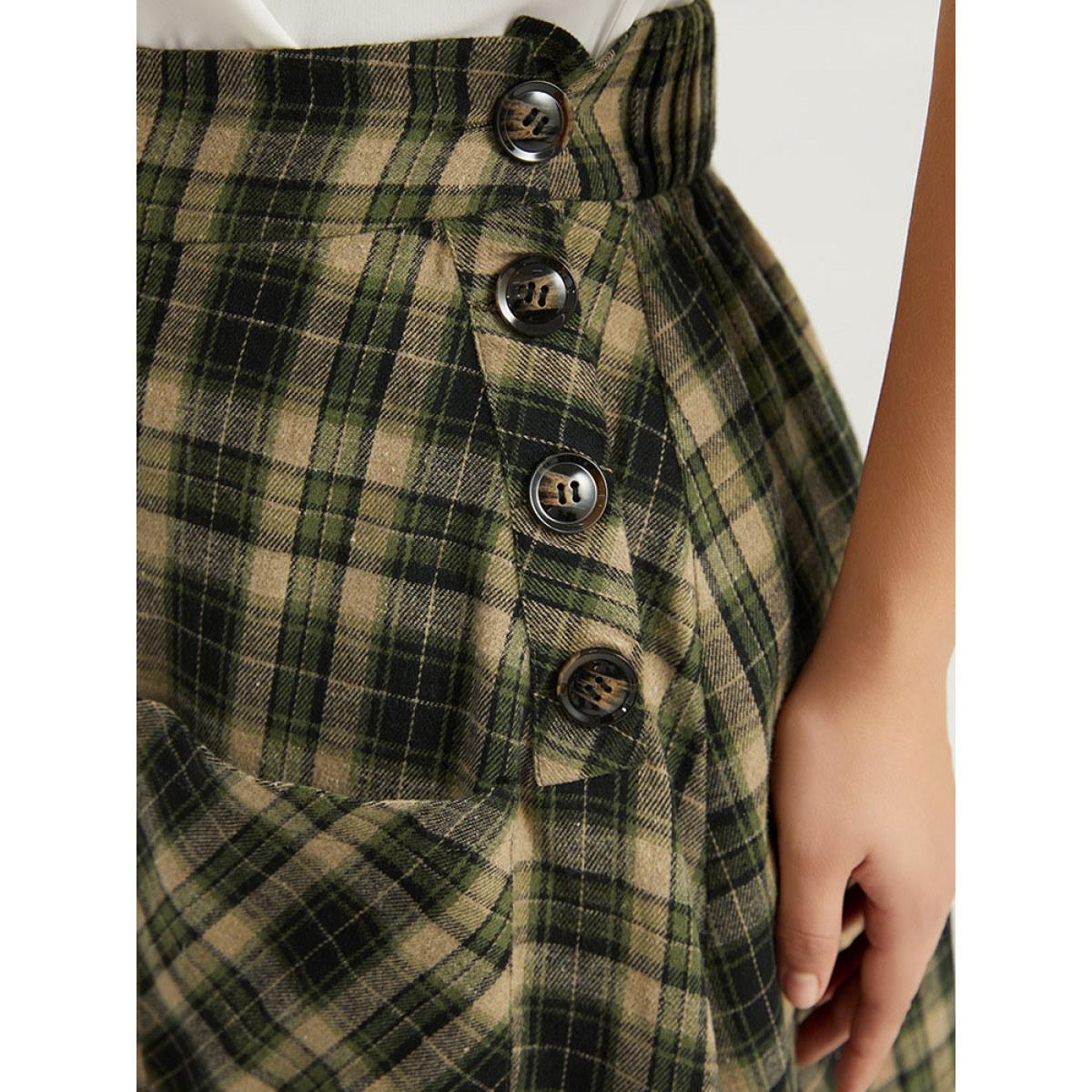 Plus Size Plaid Patched Pocket Button Up Skirt Women Multicolor Office Elastic Waist No stretch Pocket Work Skirts BloomChic 26/4X Product Image