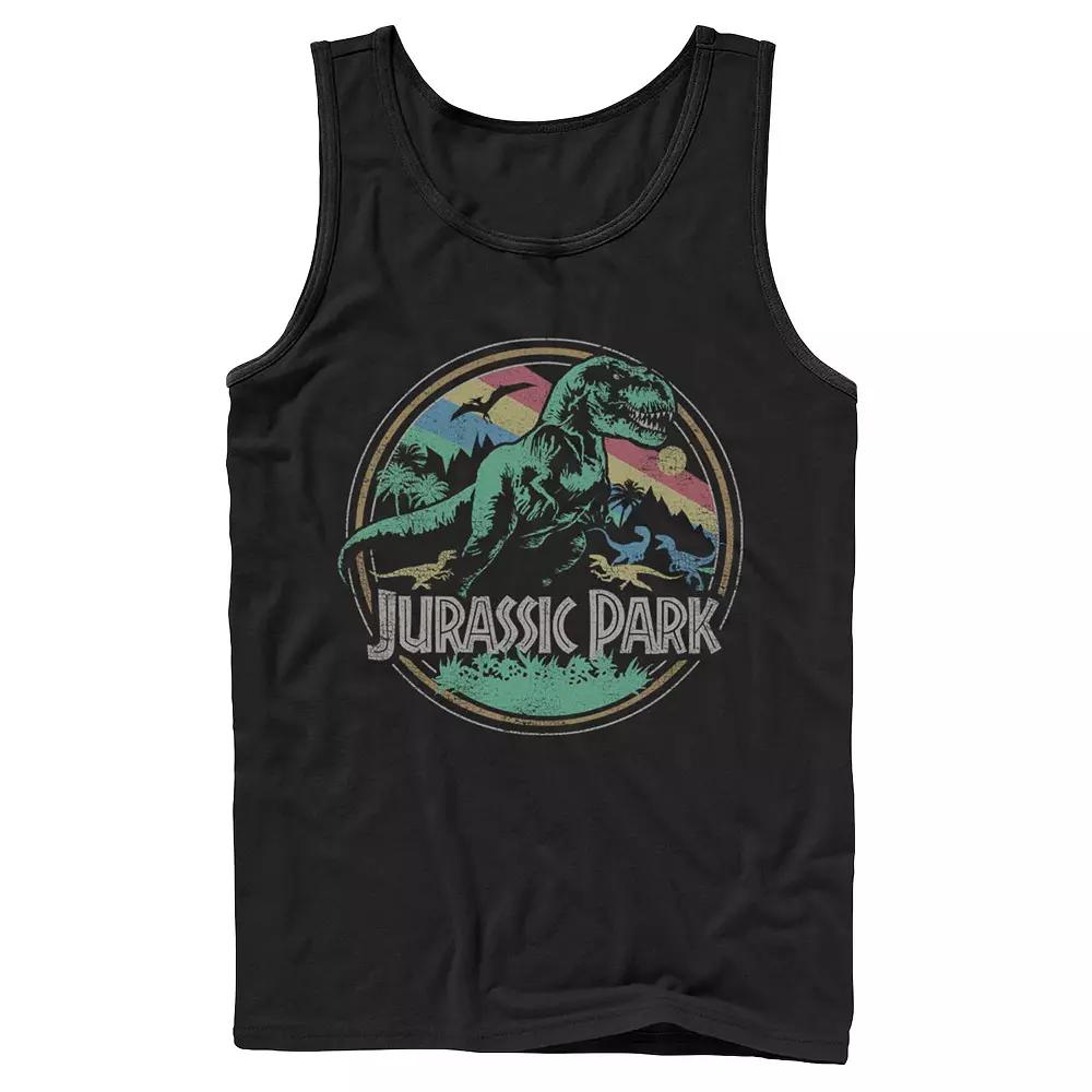 Men's Jurassic Park T Rex Distressed Retro Logo Tank Top,  Product Image