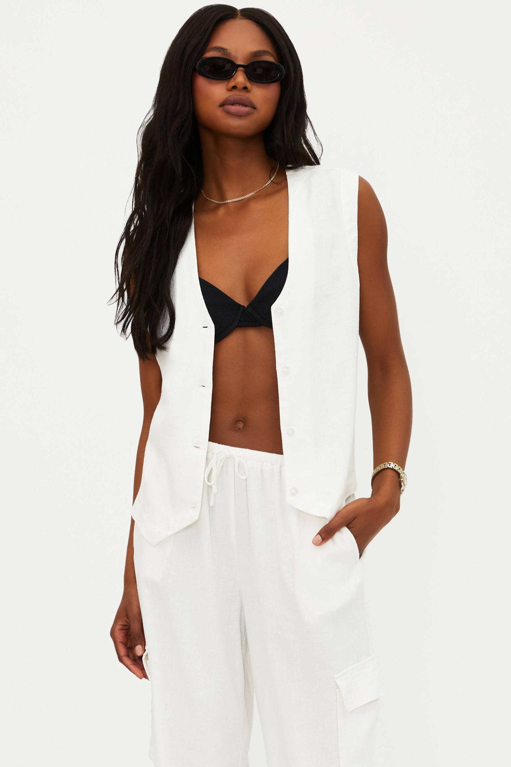 Darcy Vest White Linen Product Image