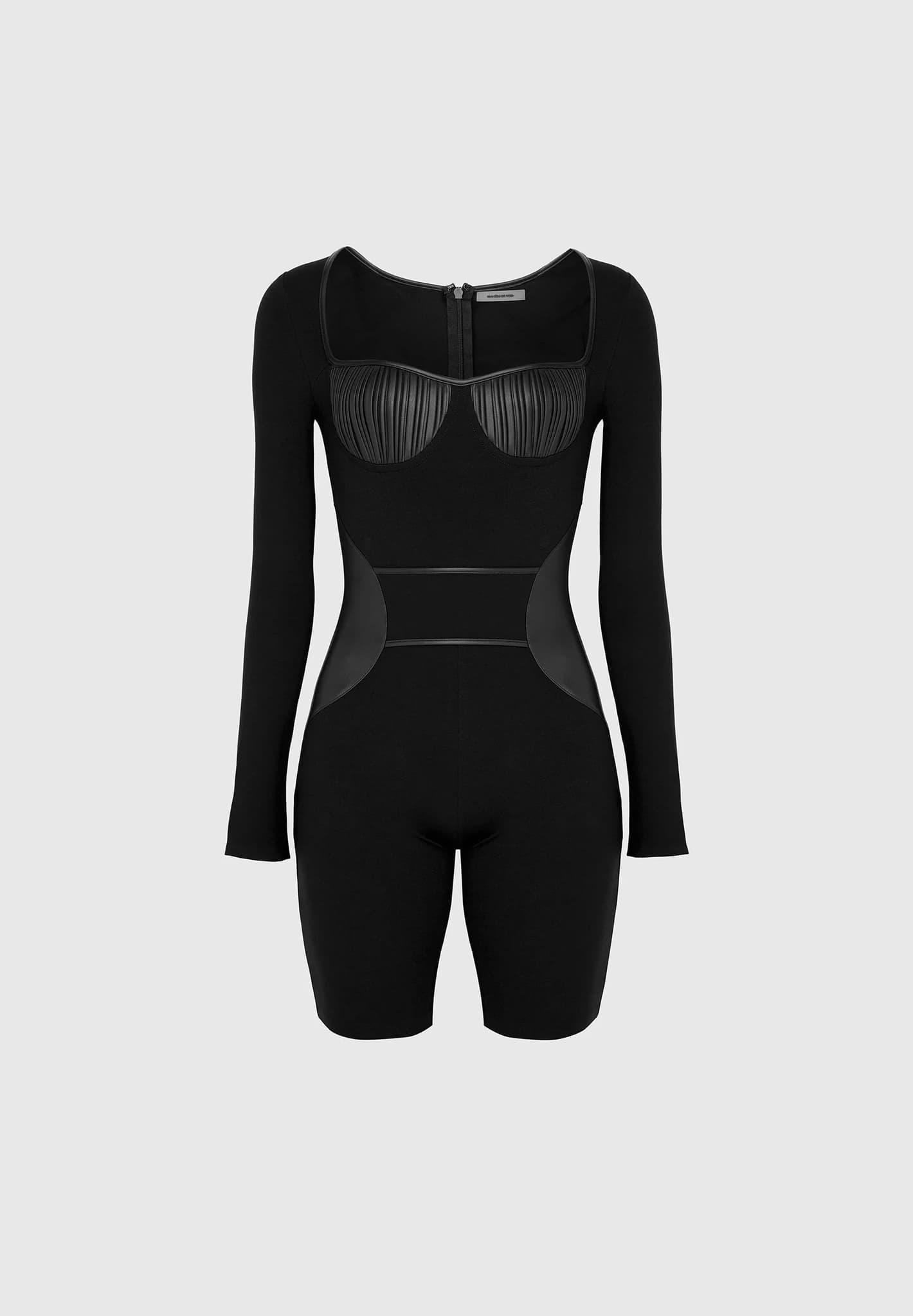 Pleated Leather & Bandage Playsuit - Black Female Product Image