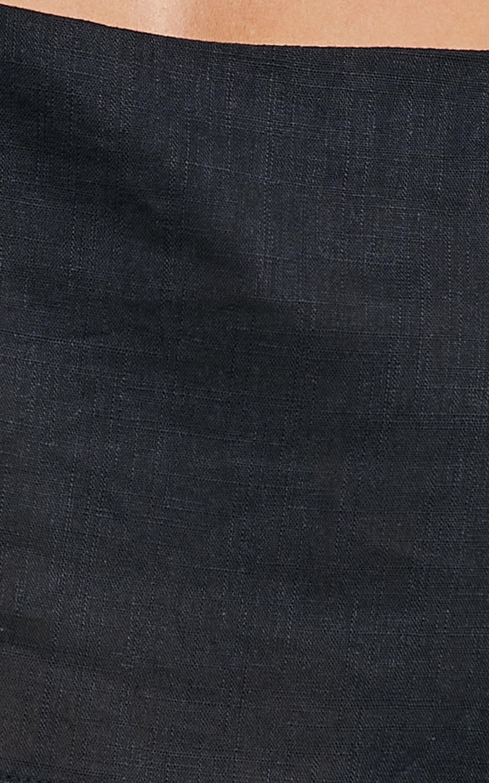 Zanrie Two Piece Set - Linen Square Neck Crop Top and High Waist Mini Flare Shorts Set in Black Product Image