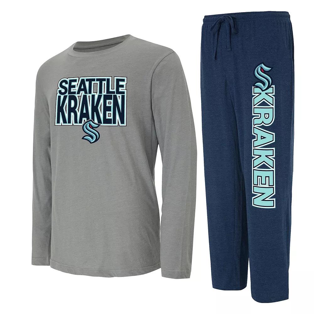 Men's Concepts Sport Navy/Gray Seattle Kraken Meter Long Sleeve T-Shirt & Pants Sleep Set,  Product Image