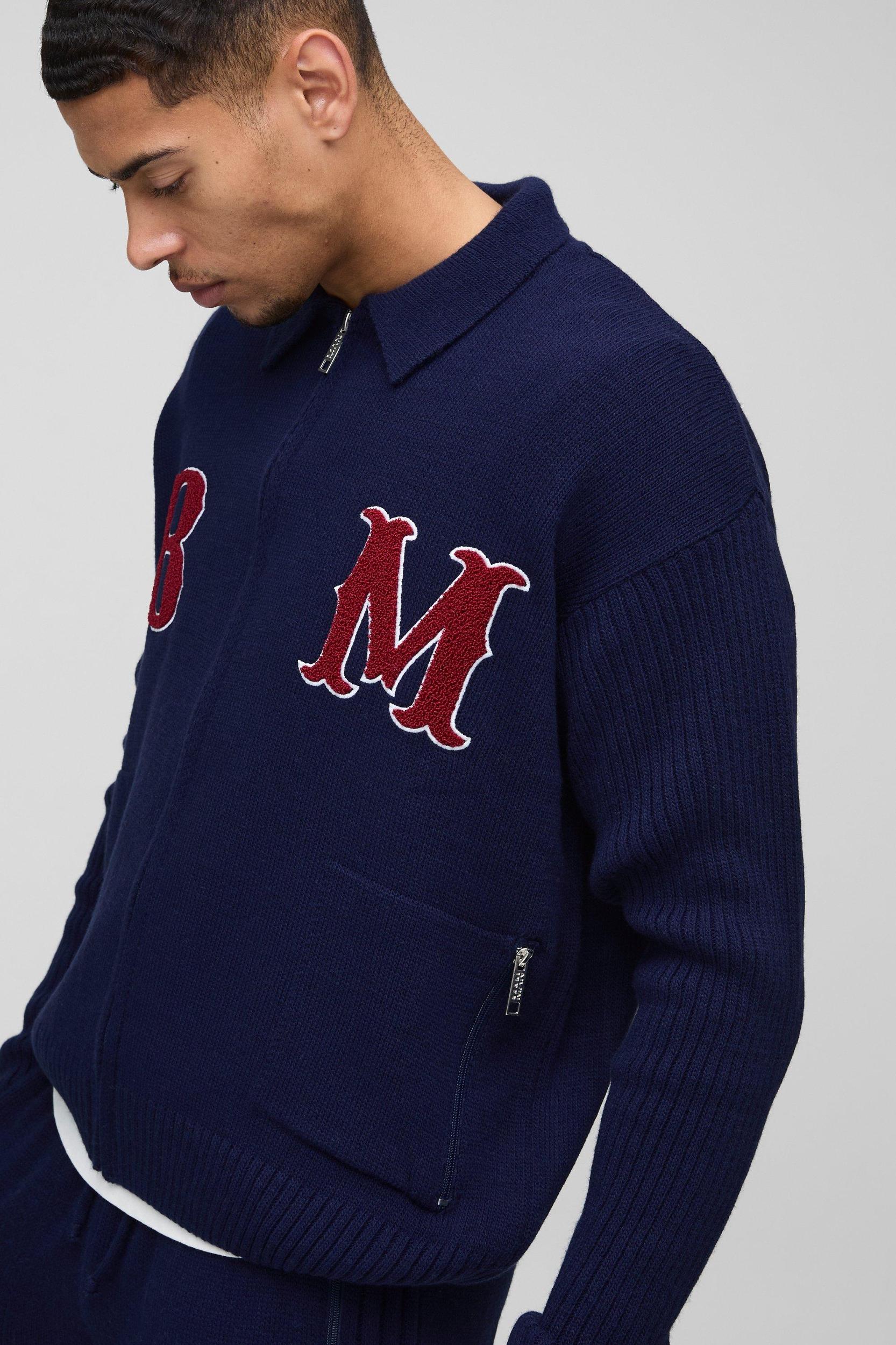 BM Oversized Boucle Knitted Harrington Jacket | boohooMAN USA Product Image