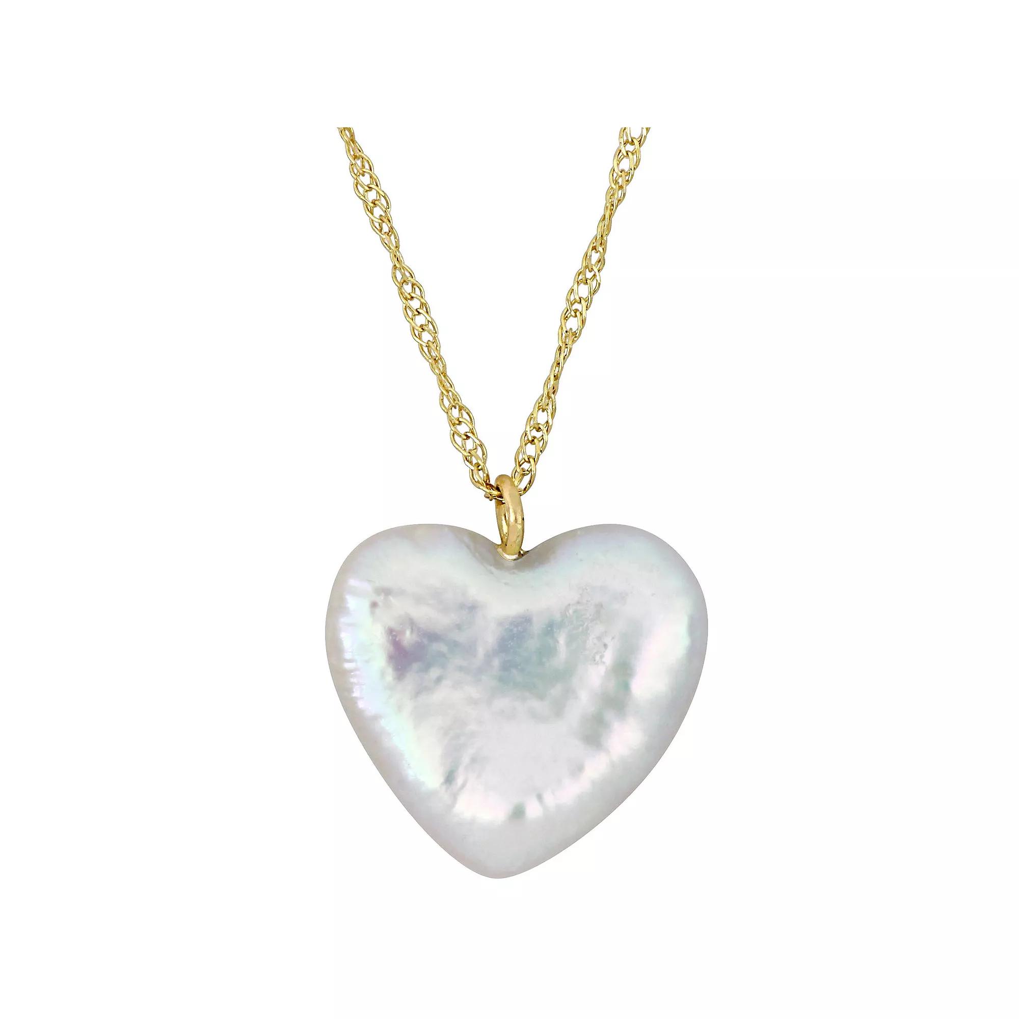 Stella Grace 14k Gold Freshwater Cultured Pearl Heart Pendant Necklace, Women's, Size: 17" Product Image