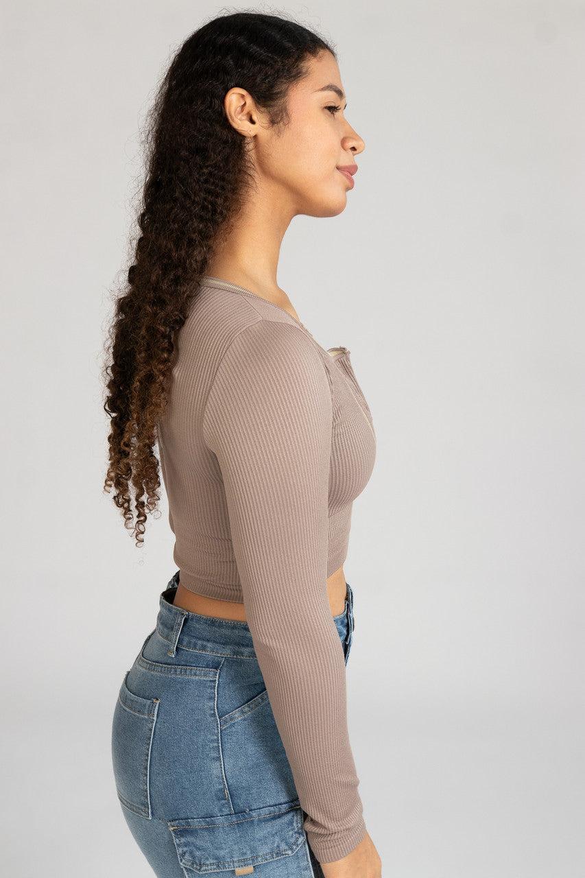 Sporty Notch Neck Long Sleeve Shirt Product Image