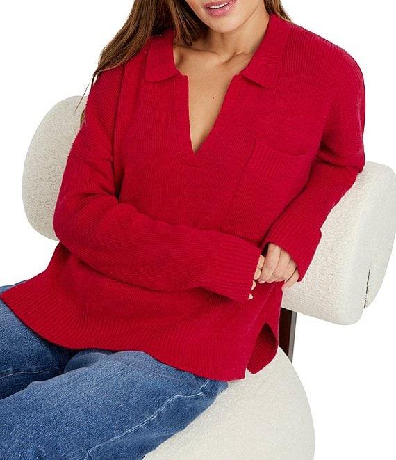 Splendid Kristen Knit Collared V-Neck Long Sleeve Polo Sweater Product Image