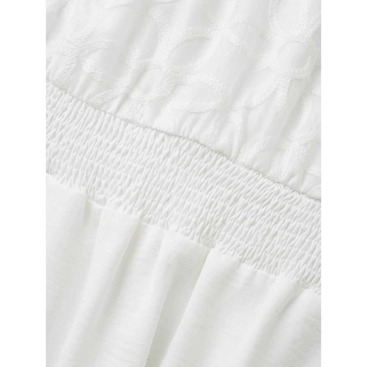 Plus Size Graphic Plisse Shirred Patchwork Flutter Sleeve Dress White Women Elegant Non V-neck Short sleeve Curvy Midi Dress BloomChic 30/6X Product Image