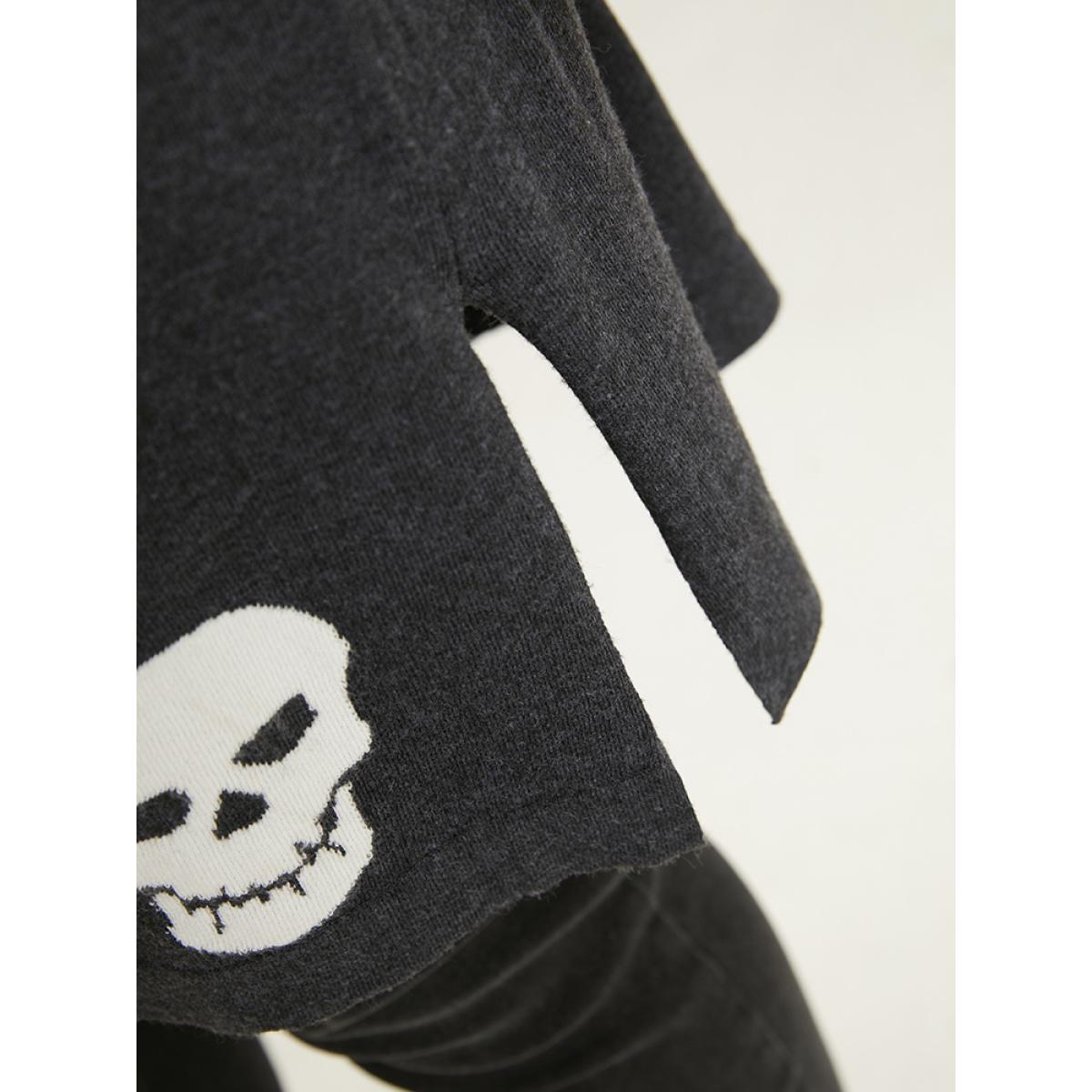 Plus Size Halloween Skull Print Hooded Split Open Front Cardigan Black Women Casual Loose Long Sleeve Festival-Halloween Cardigans BloomChic 22-24/3X Product Image