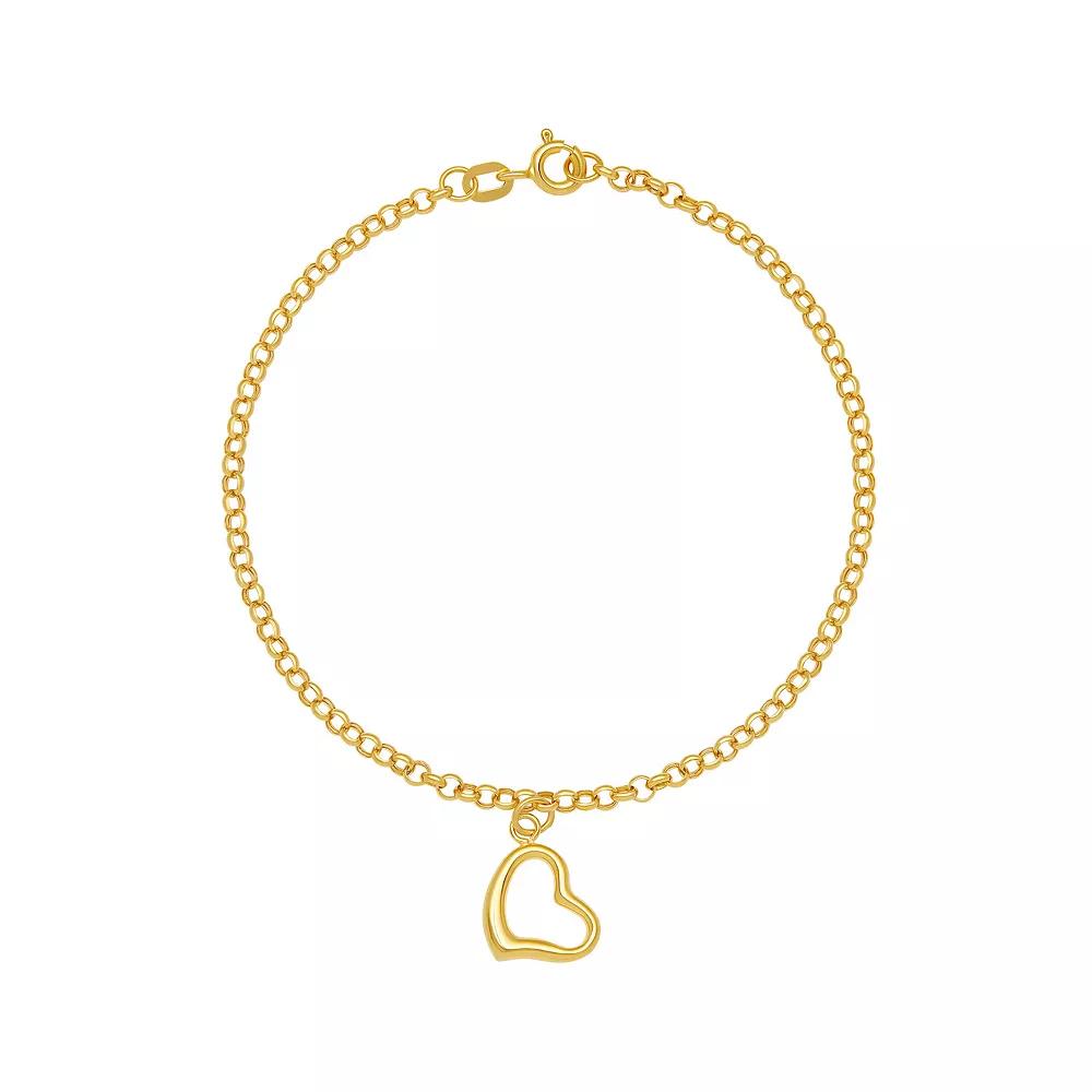 PRIMROSE 14k Gold Polished Open Heart Drop Rolo Chain Bracelet, Women's, Size: 7.25", Yellow Gold Tone Product Image