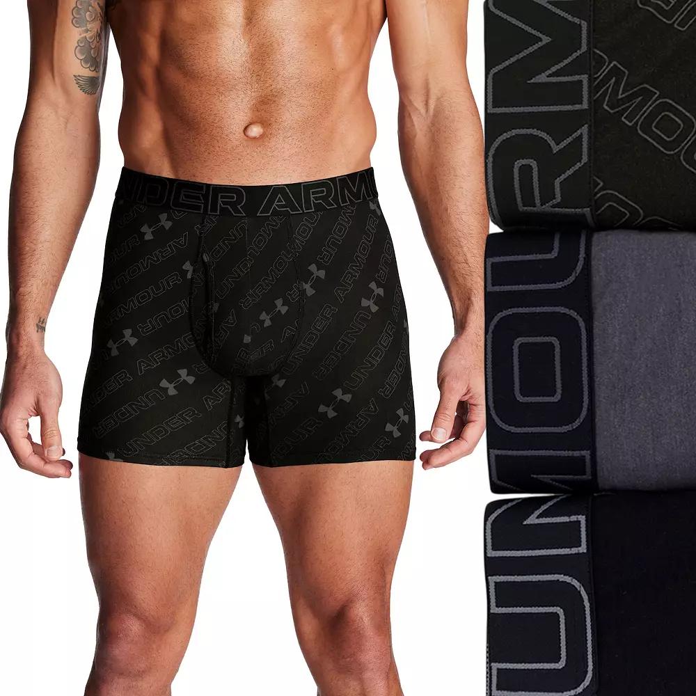 Men's Under Armour 3-pack Performance Cotton Stretch Fashion 6-in. Boxer Briefs, Size: 5XL, Castlerock Product Image