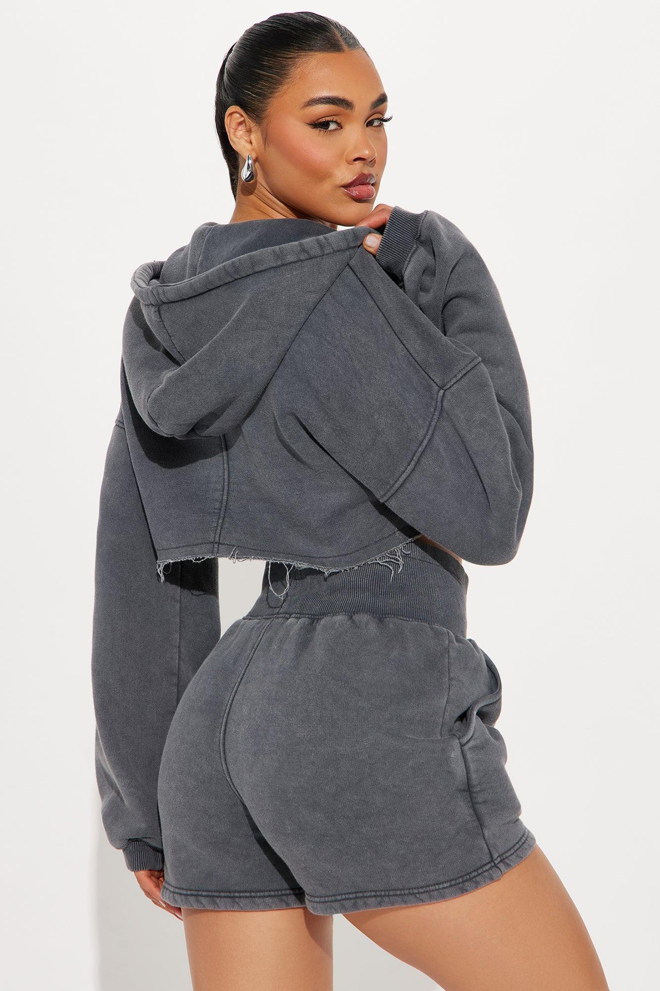 On The Go Fleece Short Set - Charcoal Product Image