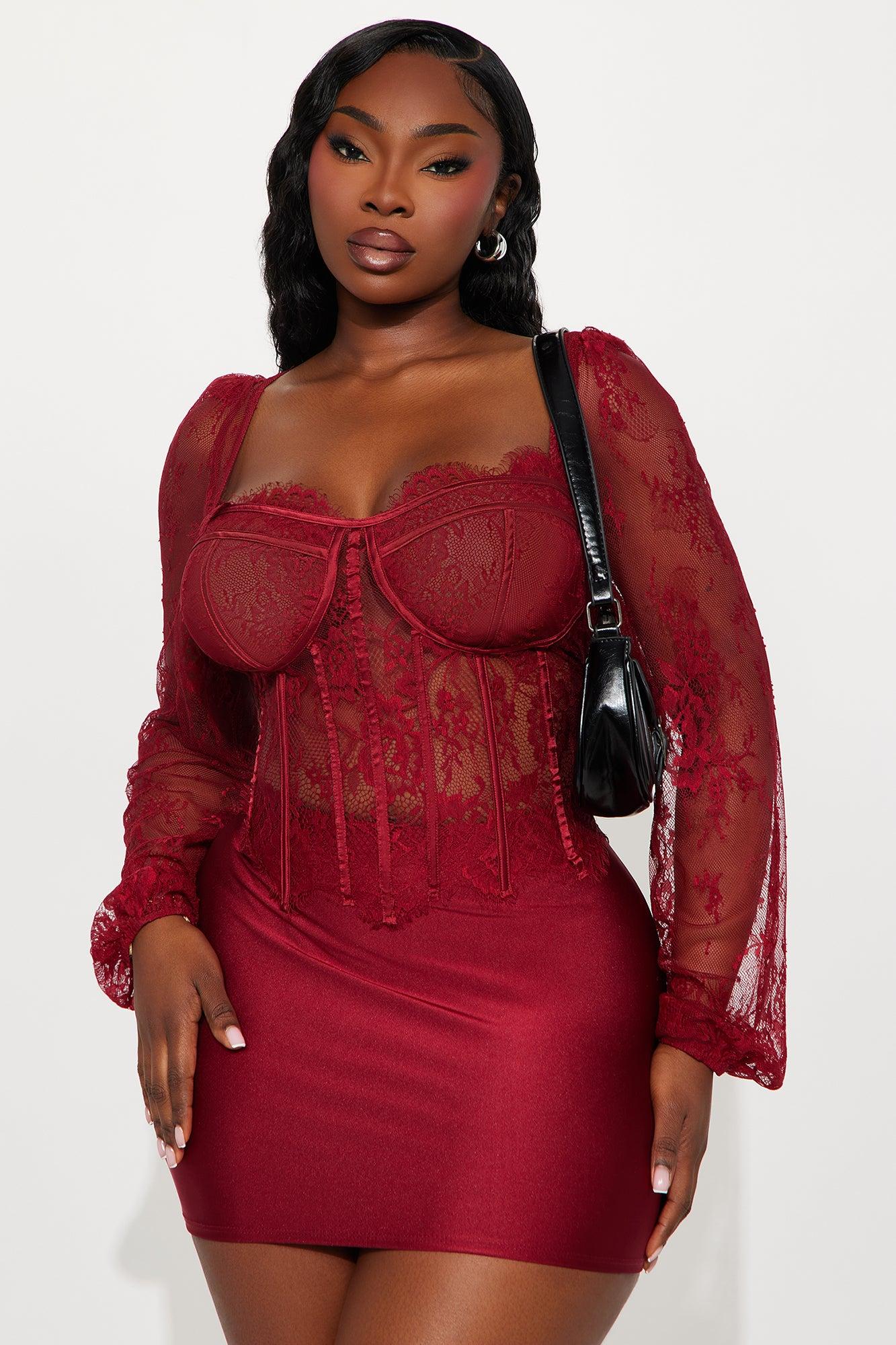 Gilded Glam Lace Bustier Top - Burgundy Female Product Image