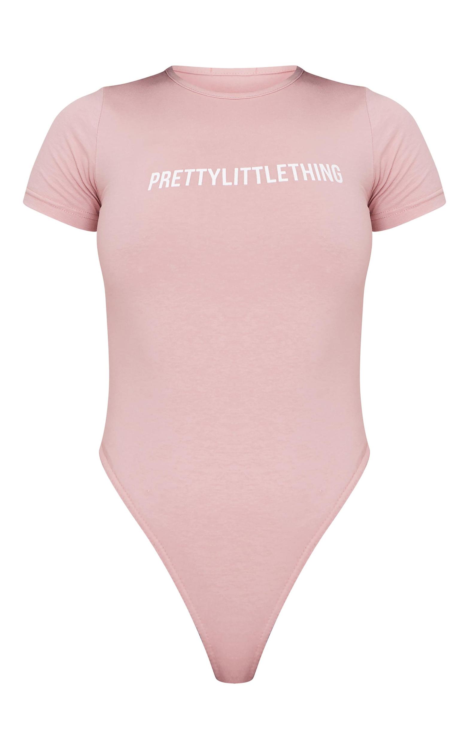 PRETTYLITTLETHING Light Pink Logo Short Sleeve Bodysuit Product Image