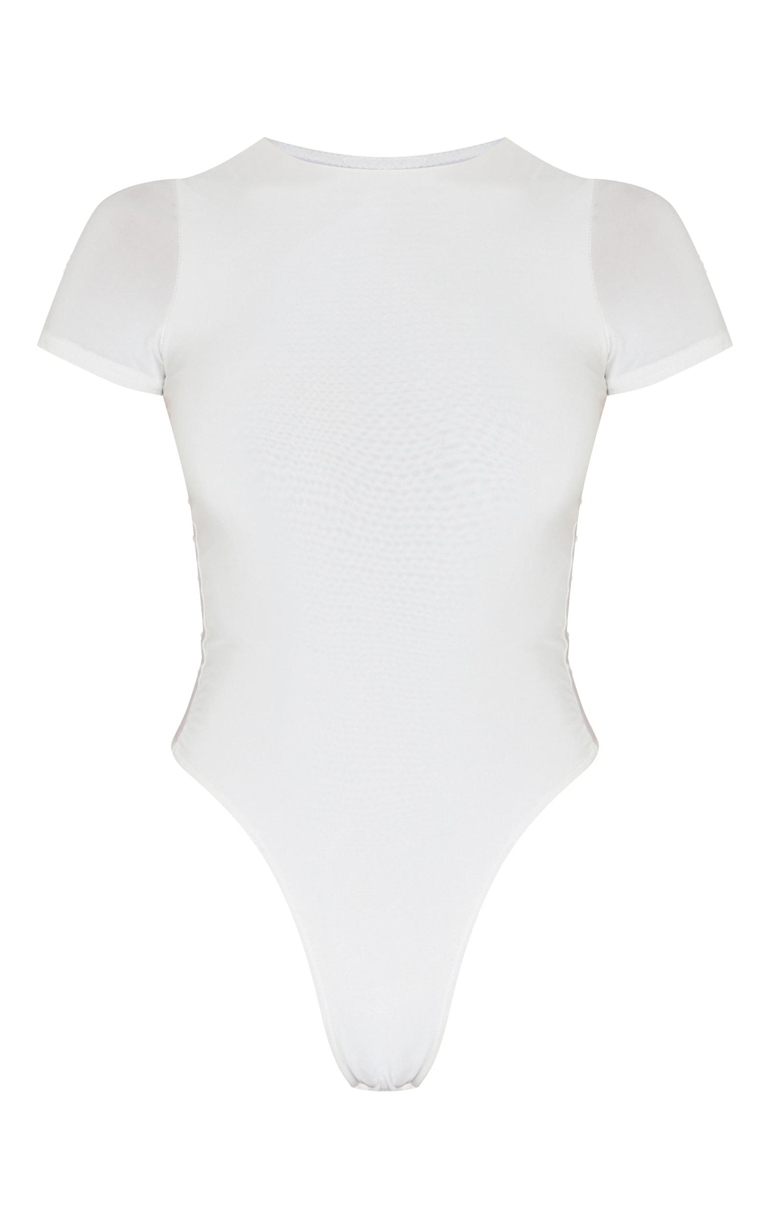 White Basic Slinky Short Sleeve Bodysuit Product Image