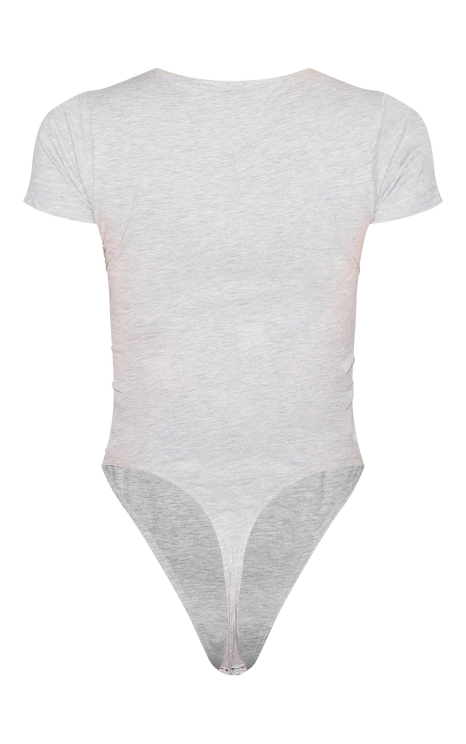 Grey Marl  Basic Cotton Blend Fitted Short Sleeve Bodysuit Product Image