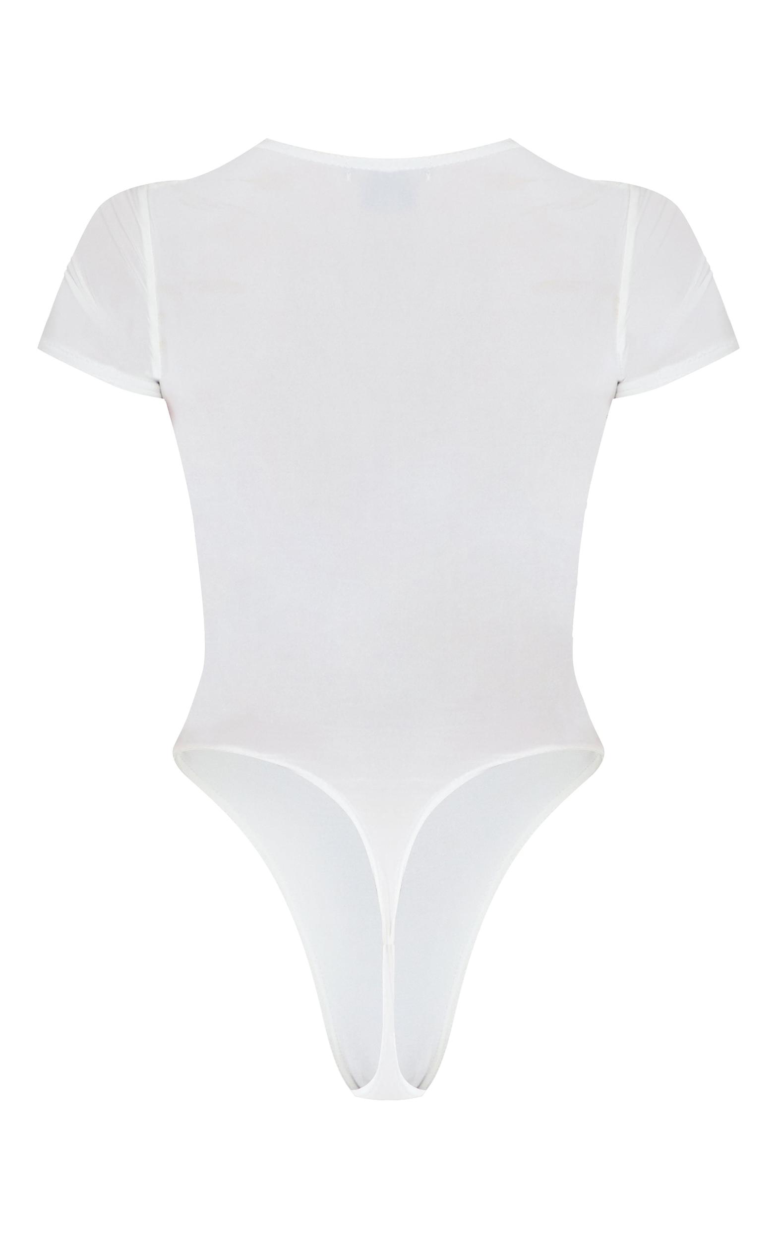 White Basic Slinky Short Sleeve Bodysuit Product Image
