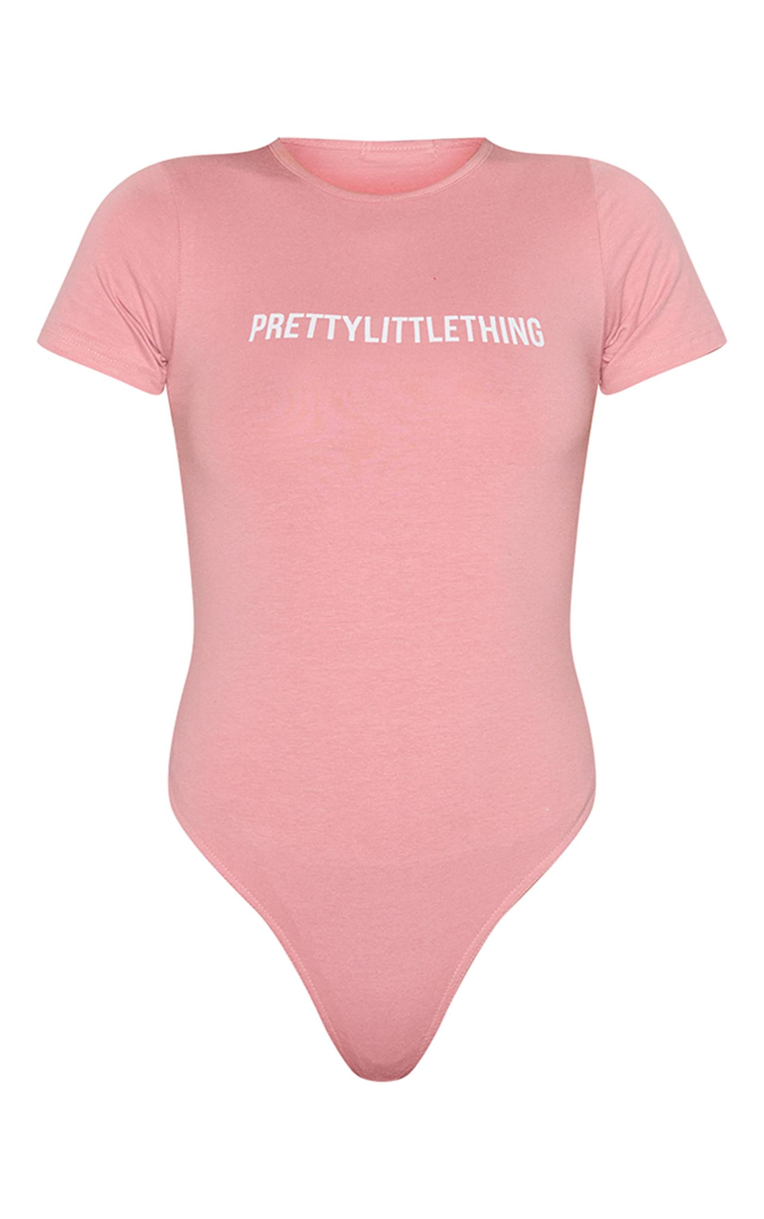 PRETTYLITTLETHING Light Pink Logo Short Sleeve Bodysuit Product Image