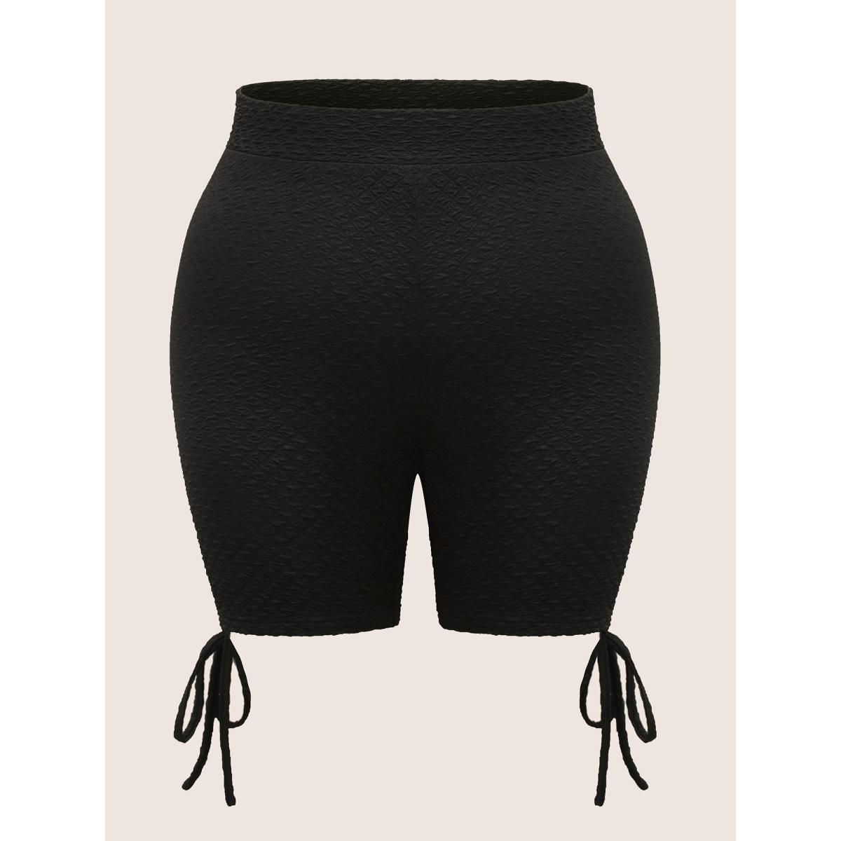 Plus Size Plisse Tie Knot Elastic Waist High Rise Leggings Women Black Casual High stretch Skinny High Rise Everyday Leggings BloomChic 10/M Product Image