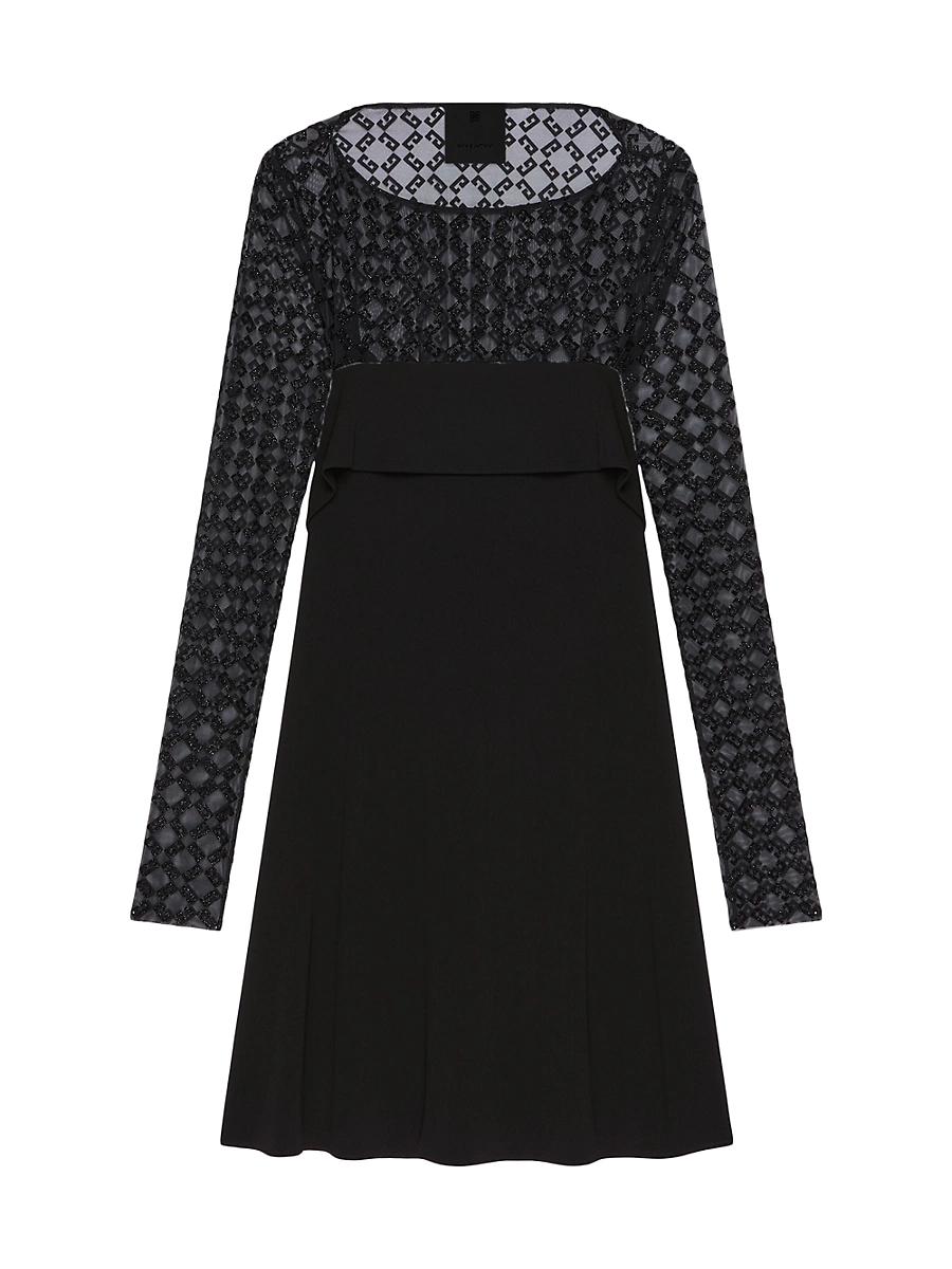 Womens Draped Dress in Jersey and Shiny Monogram Tulle Product Image