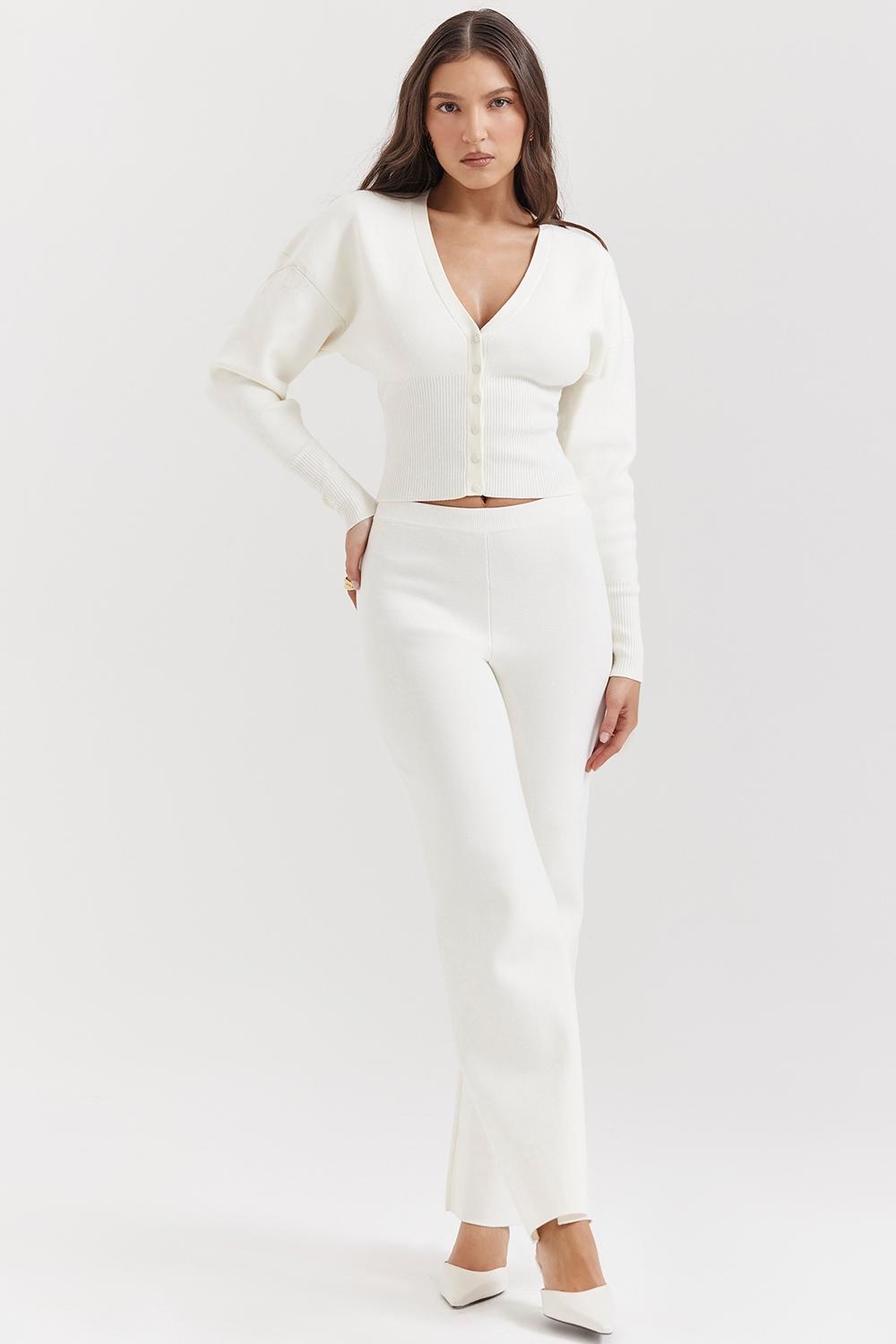 Vanna  off white cotton knitted trousers - sale Product Image