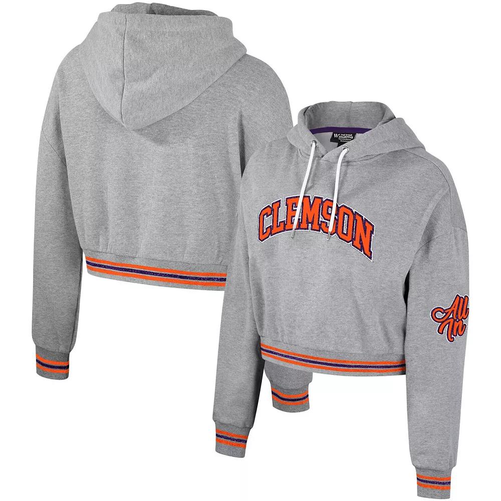 Women's The Wild Collective Heather Gray Clemson Tigers Cropped Shimmer Pullover Hoodie,  Product Image