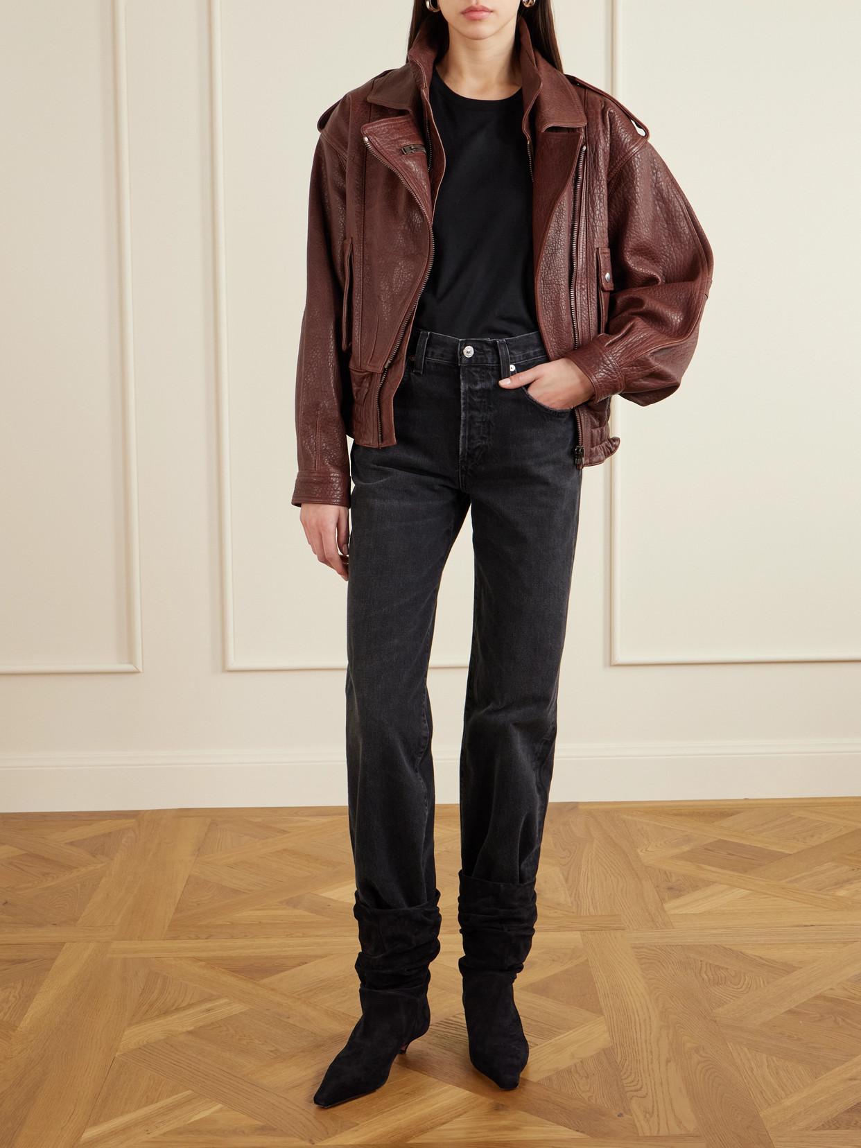 ISABEL MARANT Aneli Double-collar Leather Bomber Jacket In Brown Product Image