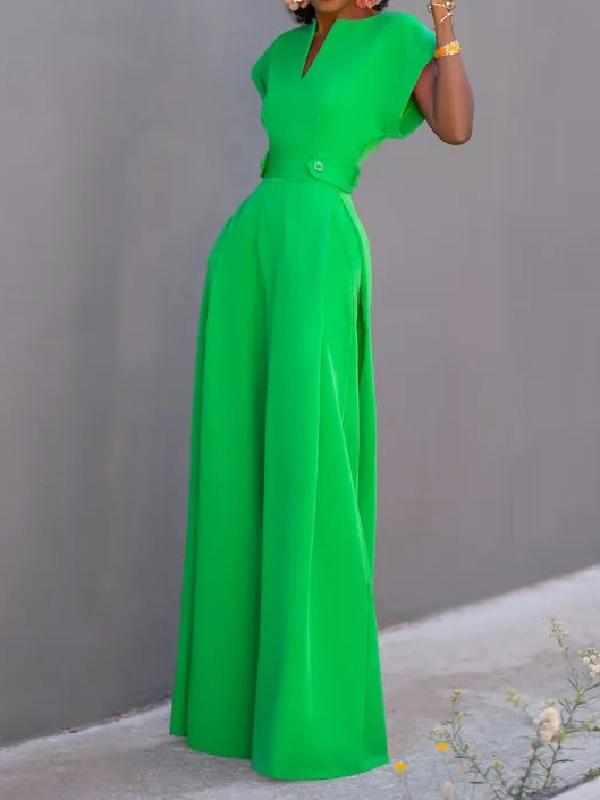 Cap Sleeve Wide Leg Solid Color Jumpsuits Product Image