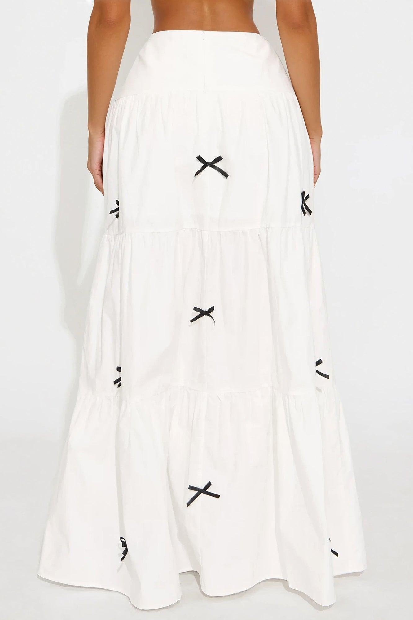 In Love With Bows Tiered Maxi Skirt - White Product Image
