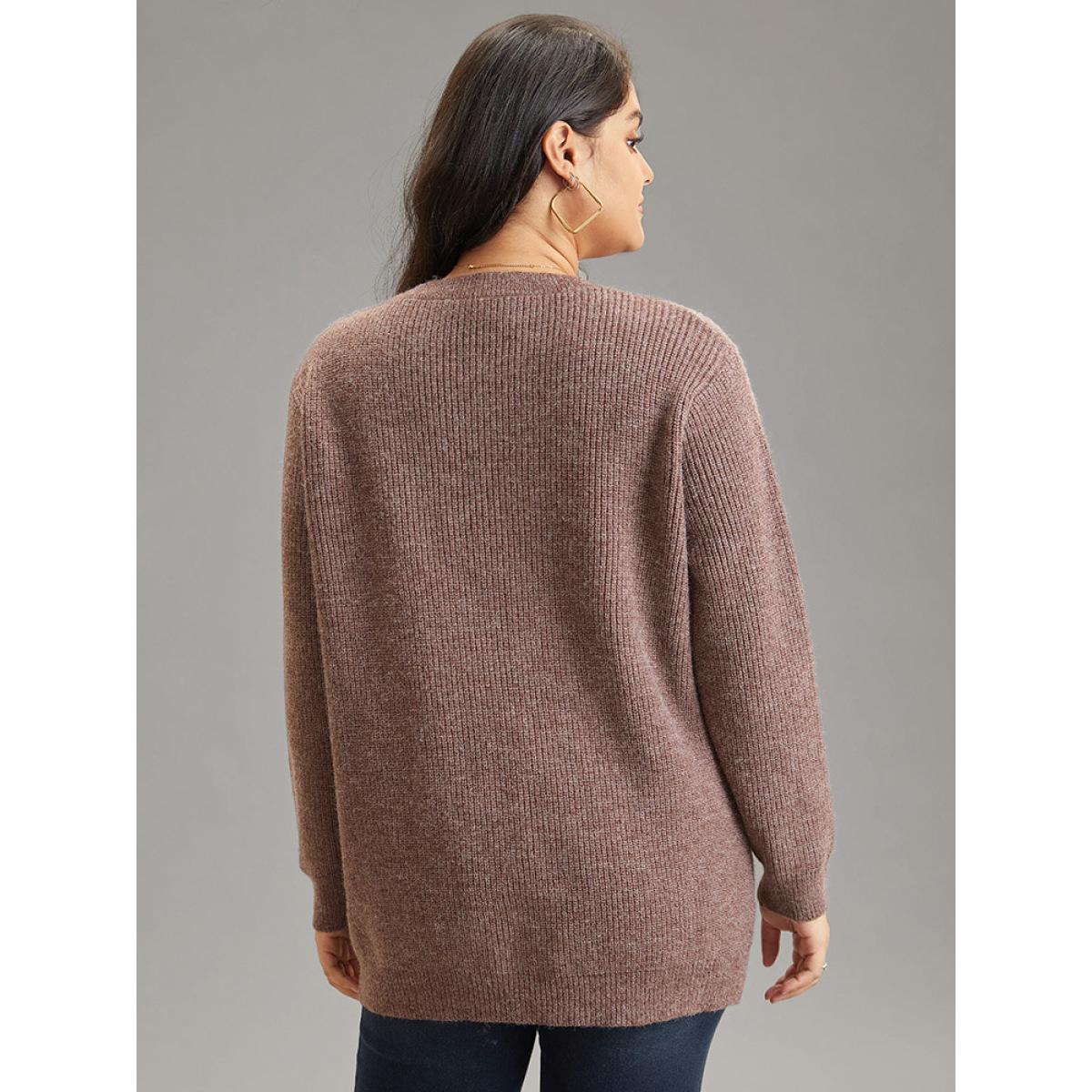 Plus Size Supersoft Essentials Heather Drawstring Ties Pullover DarkBrown Women Casual Loose Long Sleeve Round Neck Dailywear Pullovers BloomChic 10/M Product Image