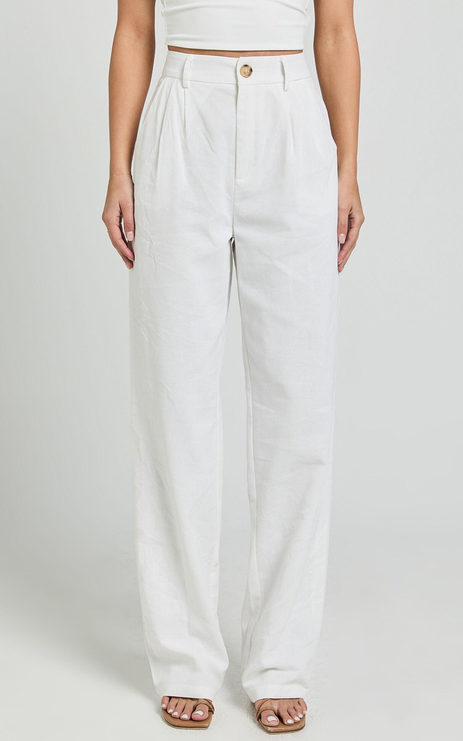 Kiraye Pants - Linen High Waist Tailored Pants in Off White Product Image