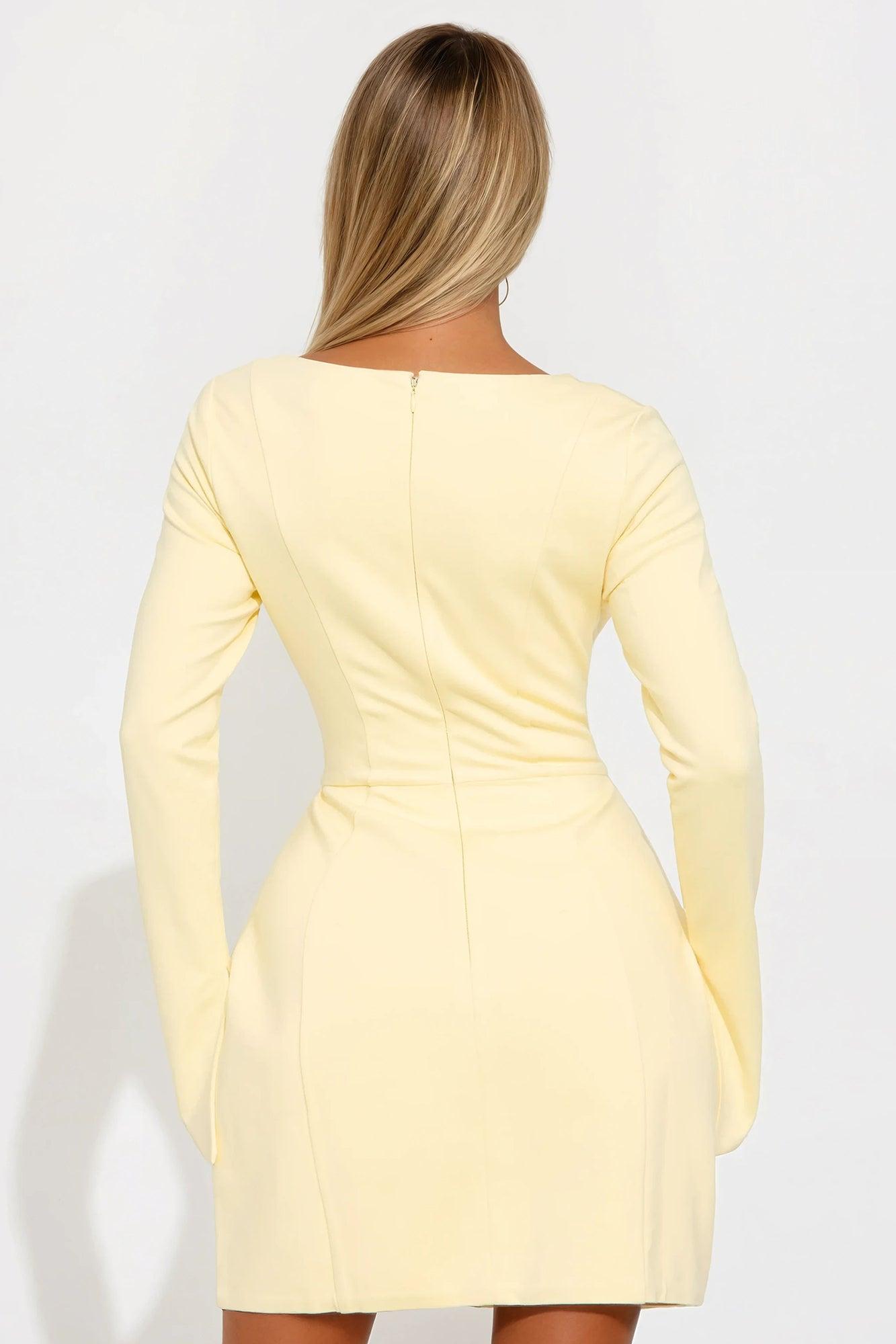 Mia Long Sleeved Ponte Mini Dress - Butter Yellow Product Image