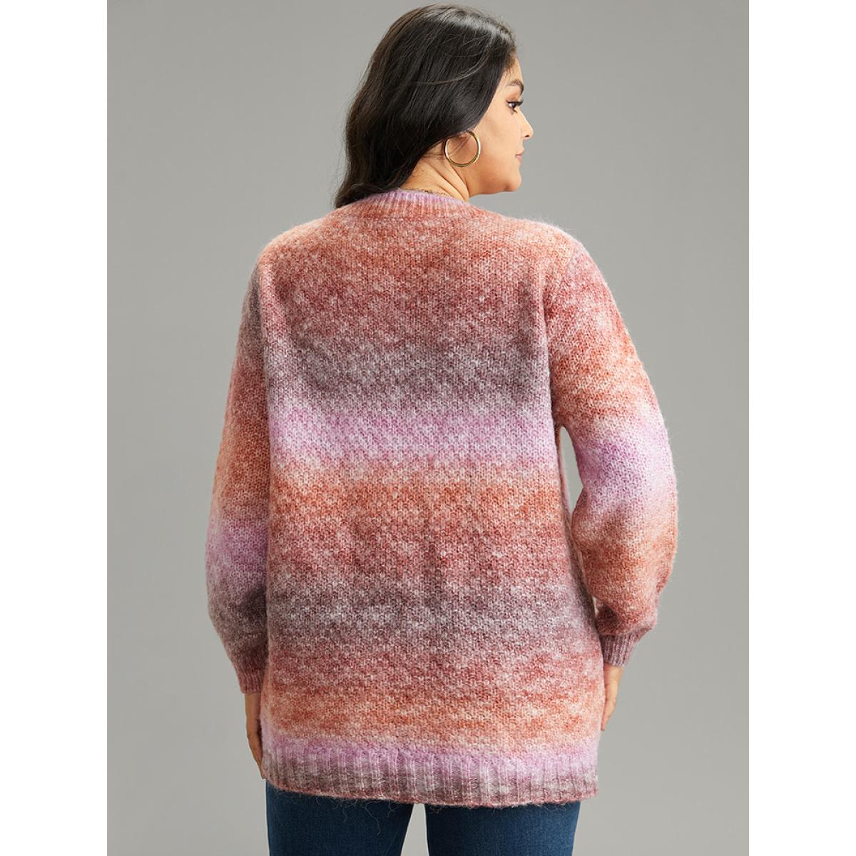 Plus Size Ombre Heather V Neck Pullover Multicolor Women Casual Loose Long Sleeve V-neck Dailywear Pullovers BloomChic 30/6X Product Image