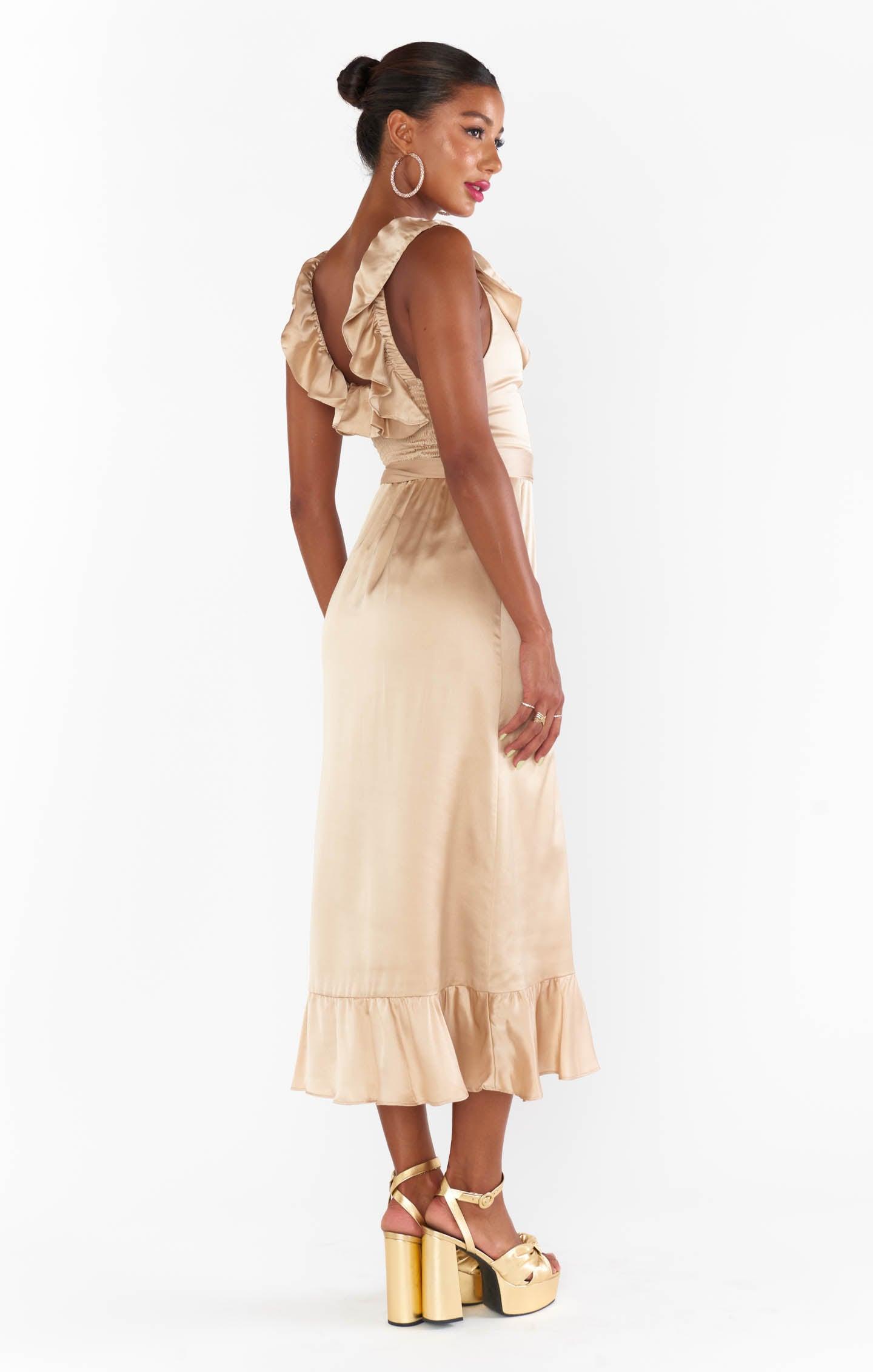 Alexis Midi Dress ~ Champagne Luxe Satin Product Image