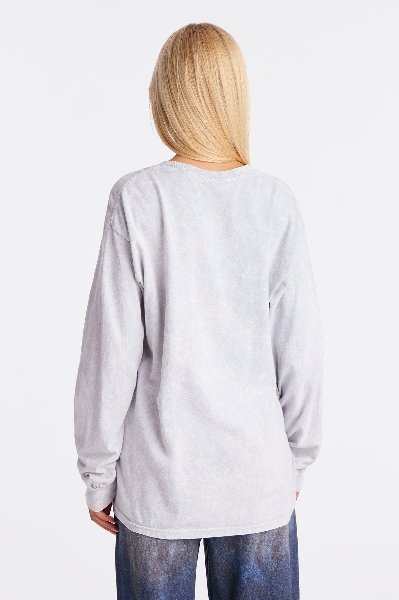 Leopard Lips Washed Oversized Long Sleeve Tee - Grey Female Product Image