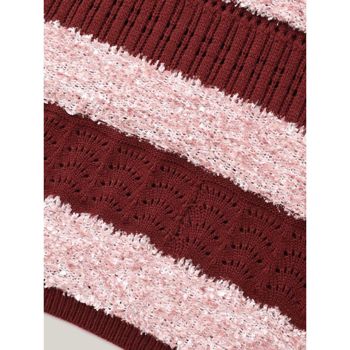 Plus Size Striped Color-Block Textured Pullover Deepred Women Casual Loose Long Sleeve Round Neck Everyday Pullovers BloomChic 26/4X Product Image