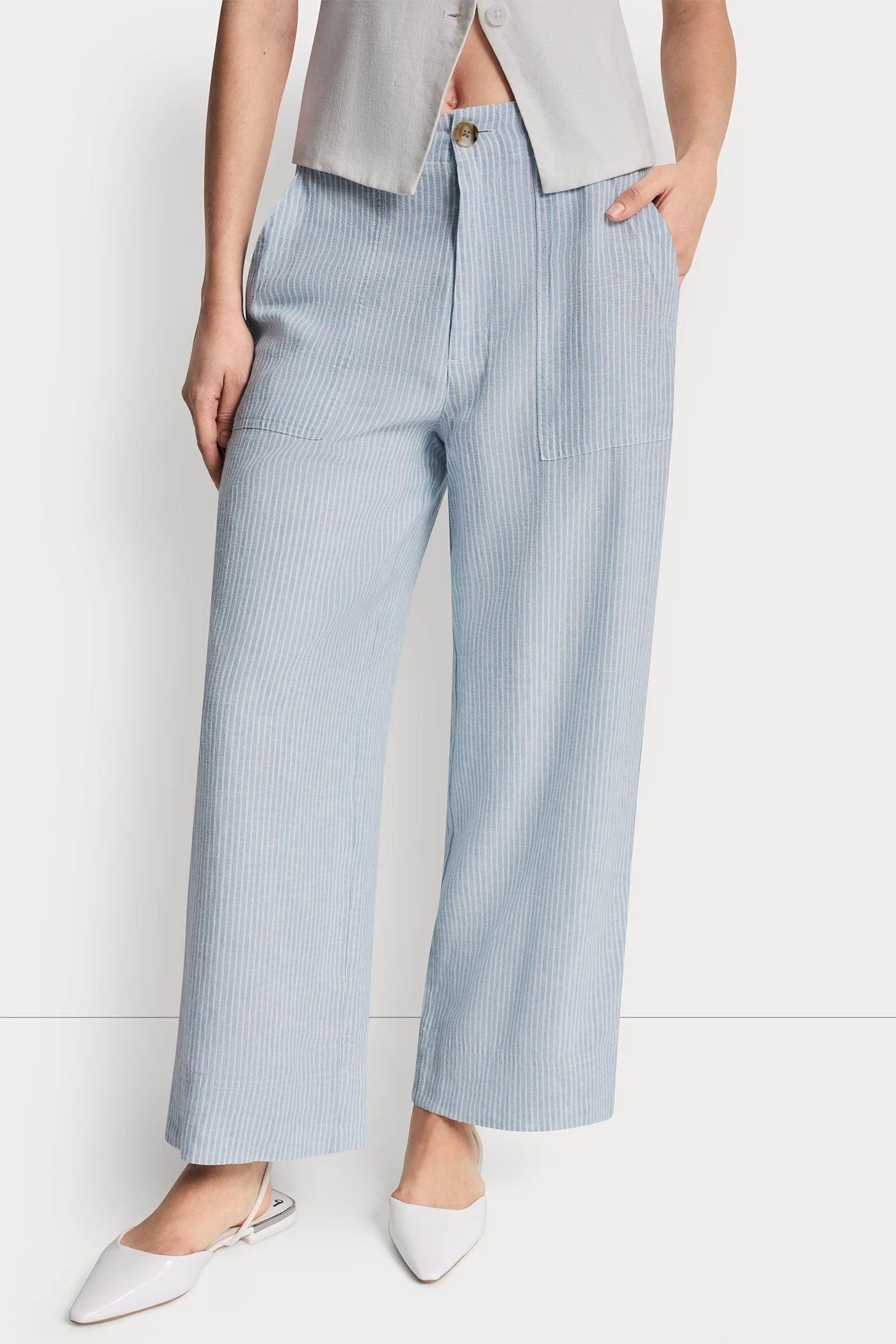 CROPPED WIDE LEG LINEN-BLEND PANTS Product Image