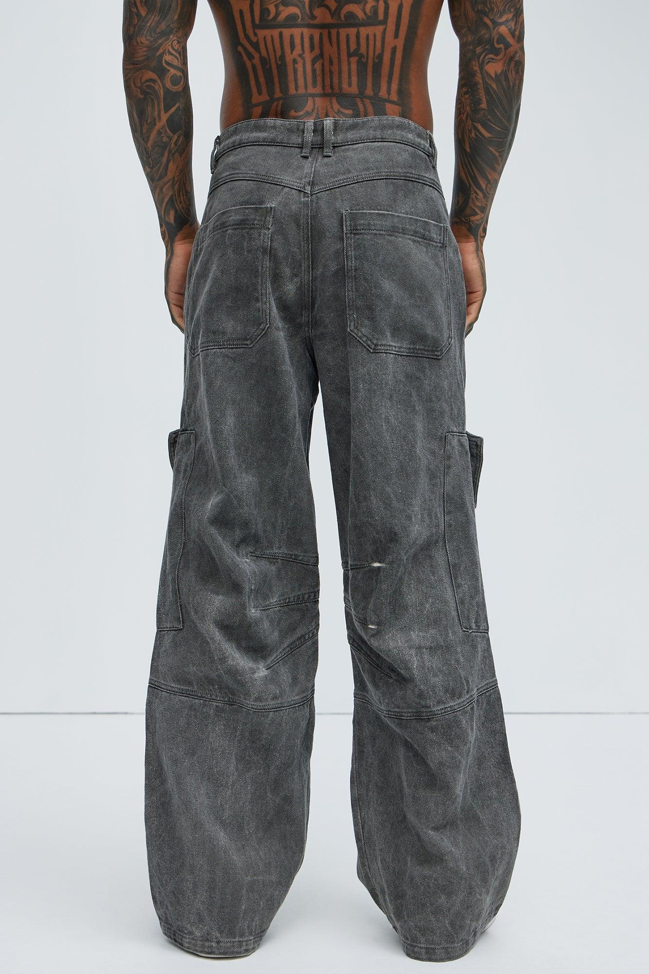 Overdyed Utility Baggy Cargo Pants - Grey Product Image